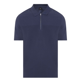 Paul Smith blue cotton polo shirt with quarter-zip collar and short sleeves, flat lay view