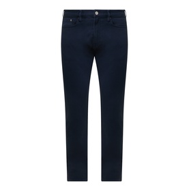 Paul Smith slim-fit blue jeans in cotton-elastane blend, five-pocket style, flat lay on white background