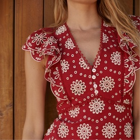 Broderie Drop Waist Flared Dress
