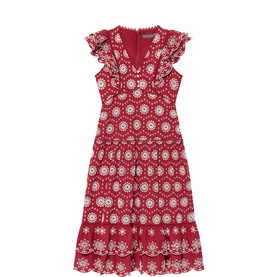 Broderie Drop Waist Flared Dress