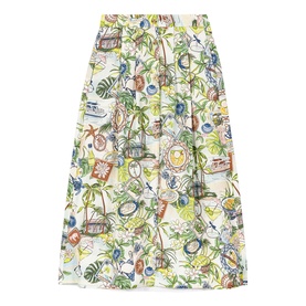 Postcard Button Front  Flared Skirt