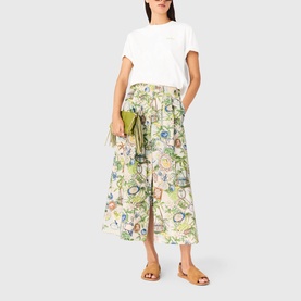 Postcard Button Front  Flared Skirt