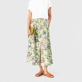 Postcard Button Front  Flared Skirt