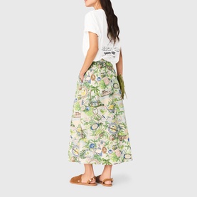 Postcard Button Front  Flared Skirt