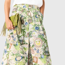 Postcard Button Front  Flared Skirt