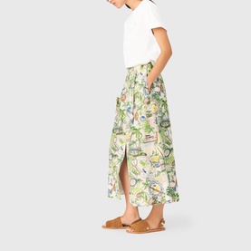 Postcard Button Front  Flared Skirt