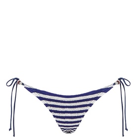 Beaded Side Tie Striped Bikini Bottoms
