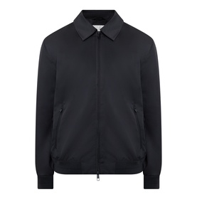 Calvin Klein black casual jacket with zip front, point collar, side pockets, and ribbed cuffs and hem
