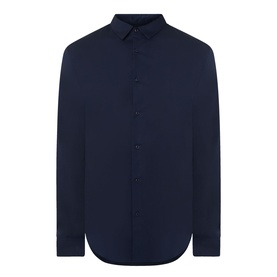 Calvin Klein Slid Stretch Shirt in Dark Sapphire, point collar, long sleeves, front button fastening, shirttail hem