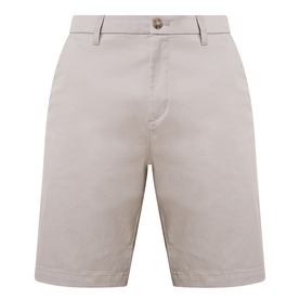Stone chino shorts with button fastening, side pockets, and clean pressed finish