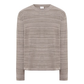 Calvin Klein Tonal Slub Knitted Sweater in Roast Cashew, crew neck, dropped shoulders, long sleeves, ribbed trims, tonal stripe texture
