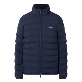 Calvin Klein Logo Padded Jacket in Dark Sapphire, quilted design, funnel neck, two-way zip fastening, chest logo embroidery