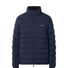 Calvin Klein Logo Padded Jacket in Dark Sapphire, quilted design, funnel neck, two-way zip fastening, chest logo embroidery