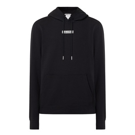 Calvin Klein 350 Terry Stack Logo Hoodie in black with chest logo, adjustable drawstring hood, kangaroo pocket, and ribbed trims