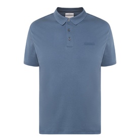 Calvin Klein Badge Logo Polo Shirt in Dark Slate, short sleeves, three-button placket, tonal chest logo badge, 100% cotton