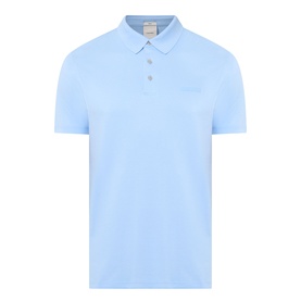 Calvin Klein Badge Logo Polo Shirt in Placid Blue, polo collar, three-button placket, short sleeves, tonal chest logo badge