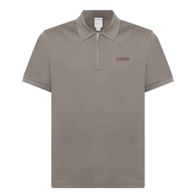 Calvin Klein Supima Slim Zip Polo Shirt in Bungee Cord, short sleeves, half-zip placket, tonal logo badge, ribbed cuffs