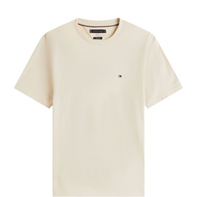 Tommy Hilfiger Flag Logo T-Shirt in beige, crew neck with small embroidered flag logo on chest, short sleeves