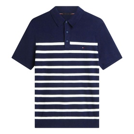 Flag Logo Striped Knitted Polo Shirt