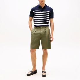 Flag Logo Striped Knitted Polo Shirt