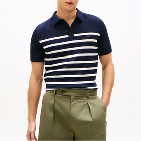 Flag Logo Striped Knitted Polo Shirt