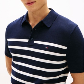 Flag Logo Striped Knitted Polo Shirt