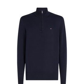 Tommy Hilfiger Flag Logo Half-Zip Sweatshirt in blue, funnel neck, half-zip fastening, ribbed trims, embroidered logo detail