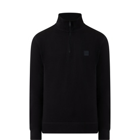 Hugo Boss Orange black cotton quarter-zip sweatshirt with ribbed cuffs, hem, collar, and tonal chest logo patch
