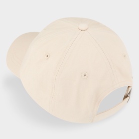 Samsoe & Samsoe turtledove cotton cap, overhead view showing crown, button top and gold adjuster clasp at back