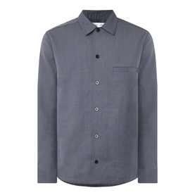 Samsoe & Samsoe Casual Shirt in Salute Mel., grey-blue wool-poly blend, point collar, snap buttons, chest patch pocket