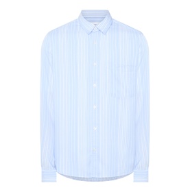 Samsoe & Samsoe Ryan Stripe Shirt in Windsurfer St., light blue vertical stripes, regular collar, chest pocket, long sleeves, curved hem