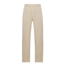 Samsoe & Samsoe Jabari Regular-Fit Trousers in Aluminium, linen fabric, elasticated waistband, straight leg, side pockets