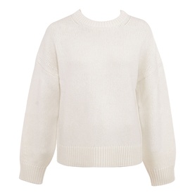House of CB ivory chunky knit crew-neck jumper with balloon sleeves and ribbed cuffs and hem