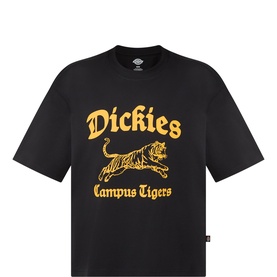 Dickies black cotton crew neck T-shirt with gold Campus Tigers graphic and leaping tiger print on chest