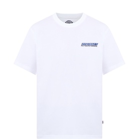 Dickies Lakeridge Logo Back Graphic T-Shirt in white, long-sleeved overshirt style with chest pockets and small logo badge detail.