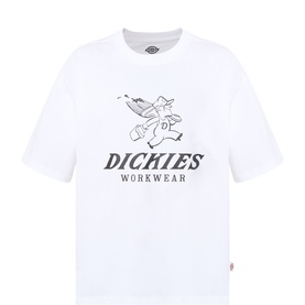 Dickies white crew neck T-shirt with graphic Workwear logo print and illustrated mascot to chest