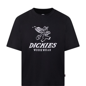 Dickies black crew neck T-shirt with embroidered Workwear logo graphic, 100% cotton, short sleeves