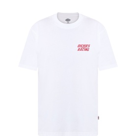 Dickies white cotton crew neck T-shirt with red Dickies Racing graphic print on chest