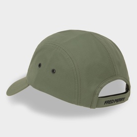 Fred Perry Laurel Wreath Five Panel Ripstop Cap in Laurel Wreath Green, rear view showing logo lettering and adjustable fastening.