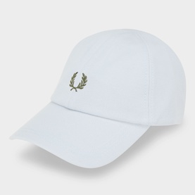 Fred Perry Laurel Wreath Piqu&eacute; Logo Baseball Cap in Dusky Blue with contrast Laurel Wreath Green embroidery, six-panel construction, peak visor