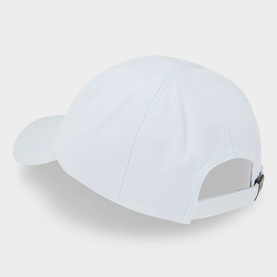Fred Perry Laurel Wreath Piqu&eacute; Logo Baseball Cap in Dusky Blue, rear view showing adjustable fastening and tonal stitching