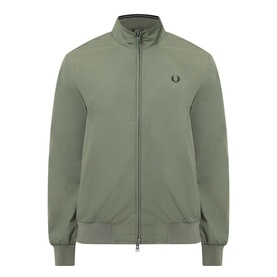 Fred Perry Brentham Logo Overshirt in Laurel Wreath Green with funnel neck, zip fastening, ribbed cuffs and hem, and embroidered logo