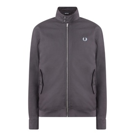 Fred Perry Laurel Wreath Harrington Jacket in Anchor Grey with zip fastening, mock neck, and embroidered laurel wreath logo