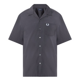 Fred Perry Casual Shirt in Anchor Grey, short-sleeve camp collar design with chest pocket and embroidered laurel wreath logo