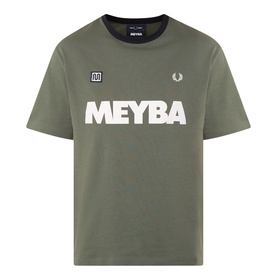 Fred Perry Meyba Ringer T-Shirt in Laurel Wreath Green with bold front graphic, contrast black crew neckline and short sleeves
