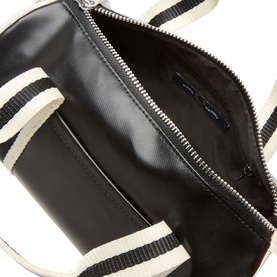 Fred Perry Barrel Mini Duffle Bag in Black/Ecru, interior view showing black lining, zip fastening and silver-tone hardware detail