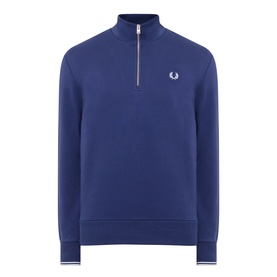 Fred Perry Wreath Logo Half-Zip Sweatshirt in French Navy, funnel neck, half-zip fastening, ribbed trims, embroidered laurel wreath logo