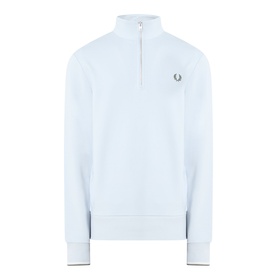 Fred Perry Laurel Wreath Half-Zip Sweatshirt in Dusky Blue, mock neck, half-zip fastening, ribbed trims, embroidered laurel wreath logo