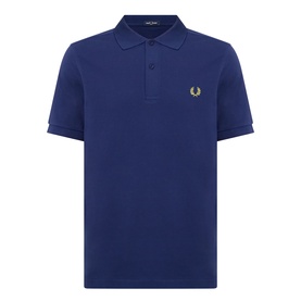Fred Perry Twin Tipped Polo Shirt in French Navy with gold Laurel Wreath chest logo, two-button placket and short sleeves
