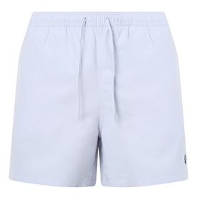 Fred Perry Laurel Logo Swim Shorts in Dusky Blue, elasticated drawstring waist, straight leg, embroidered Laurel Wreath logo